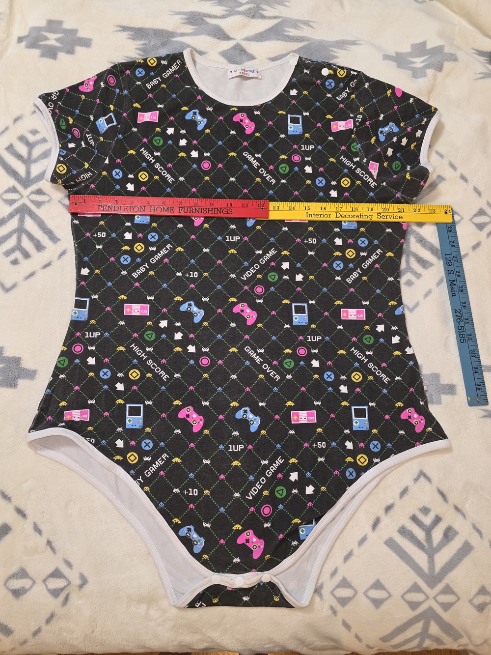 LittleForBig Baby Gamer Retro Arcade Adult Onesie Bodysuit 4XL